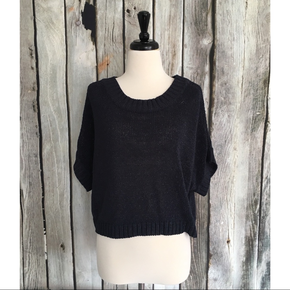 Ann Taylor Blue Cropped Dolman Sweater Knit Top